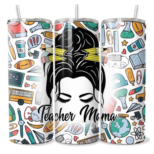 Mama Messy Bun Teach | messy bun 20oz slim tumbler Bottle Drinkware